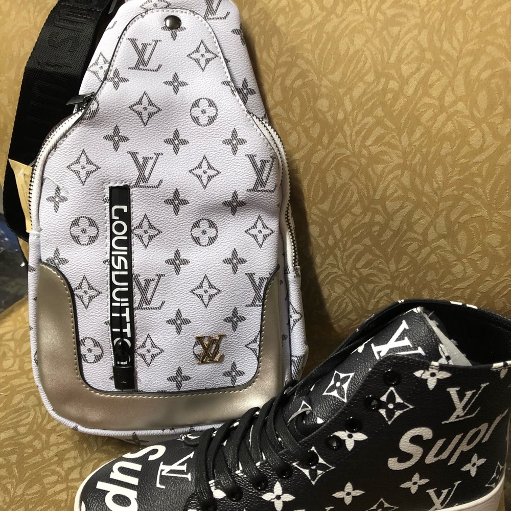 Shoes and mans hand bag